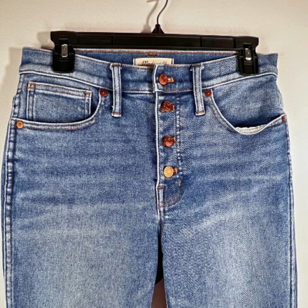 MADEWELL 10" Button Front High Rise Frayed Hem Skinny Jean Size 6/28 - Picture 3 of 12